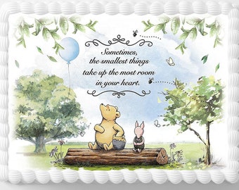 Pooh Baby Shower Edible Image The Smallest Things In Your Heart Gender Reveal Themed Party Cake Topper Frosting Sheet Edible Sticker Decal