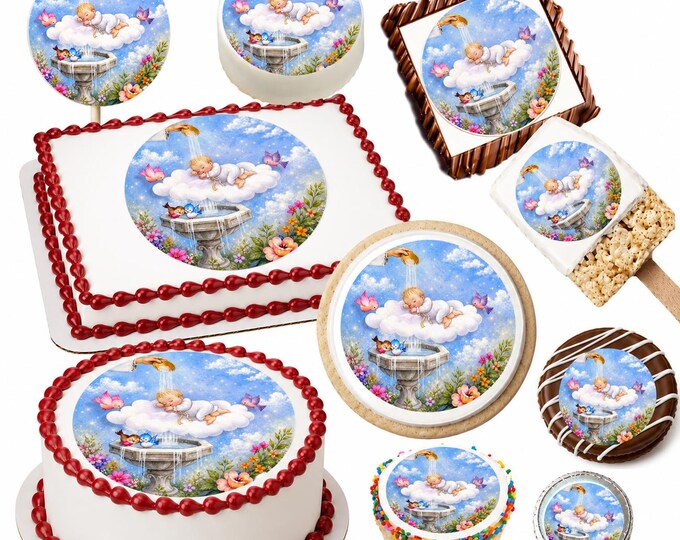 Personalized Boy Girl Baptism Blue Holy Water Image Edible Cake Topper Frosting Sheets Christening Edible Image For Cakes or Cookies