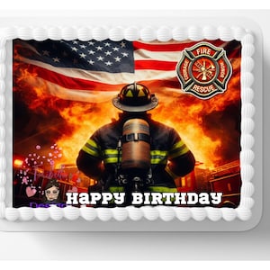 Firefighter Edible Image Congratulations, Birthday, Fireman Themed Birthday Party Cake Topper Frosting Sheet Edible Icing Sticker Decal