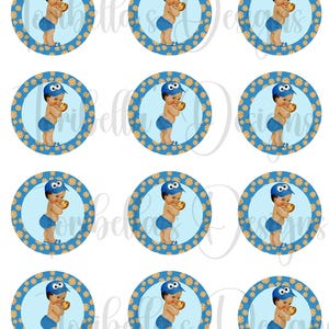 Blue Monster Chocolate Chip Cookie Edible Image Baby Shower Birthday Cupcakes Cookies Toppers Edible Image Sturdy Precut Edible Wafer Topper