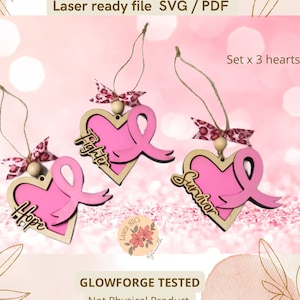 ONLY DIGITAL FILE, Laser Cut Files, Cancer Survivor, Memorial Ornament Charm Laser Cut File, Cancer Christmas Ornament, Pink Ribbon, Laser