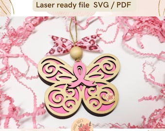 Cancer Survivor Ornament Laser Cut File: Pink Ribbon Memorial (SVG/PDF)