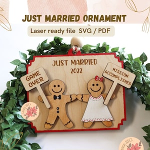 Digital File, Just married, Christmas Ornament 2023 Svg, Christmas 2023, Laser Files, Glowforge Files, Christmas svg, Engaged, Married Svg