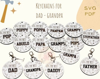 Father's Day Keychain SVG: Laser Cut Dad, Grandpa Designs (Digital File), Fathers day keychains, Laser file for Dad, Dad Laser File