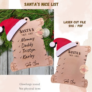 DIGITAL FILE, Santa&#39;s Nice List, Christmas Ornament Svg, Ornament 2024 Svg, Laser Files, Glowforge Files, Laser Cut Ornament, Christmas 2024