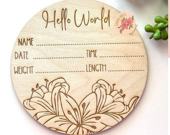 Cartello floreale Hello World SVG: traguardo del bambino tagliato al laser (download digitale)