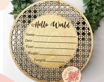 Hello World Sign SVG File: Laser Cut Baby Milestone (Digital Download), Hello World Baby Sign, Baby Announcement Svg, Baby Stat Svg