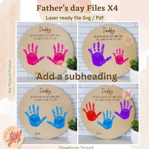 DIGITAL FILE X4, Fathers Day Files, Handprint Art, Personalized Fathers Day Gift, Glowforge Laser Files, Engrave Files, Fathers Day Sign svg