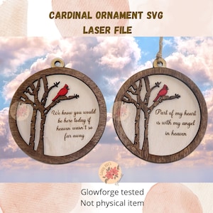 2 laser files, glowforge, Memorial ornament, SVG, Memorial Ornament Svg Cardinal, Glowforge Christmas Ornament SVG, cardinal svg, cardinal