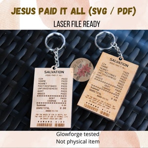 Laserbestand, lasercut, Jezus heeft het allemaal betaald svg, pdf, Jezus svg, christelijke sleutelhanger, sleutelhanger laserbestanden, Glowforge-bestanden, religieus bestand, svg