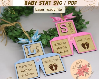 Baby Stats Laser Cut File: Custom Ornament SVG, PDF (Digital Download)