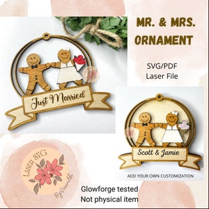 DIGITAL FILE, Just Married Ornament, Christmas laser cut, Christmas Ornament 2025, First Christmas Married, Christmas Files for Laser