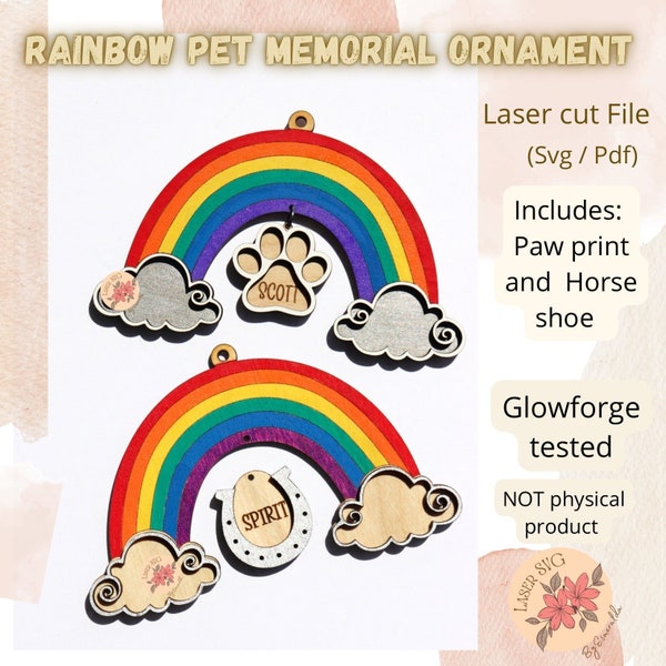 DIGITAL FILE,  memorial pet ornament, Glowforge files, Horse ornament, laser file, memorial svg, glowforge file, laser machine dog ornament