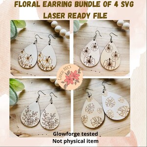 Floral Earring Bundle, Laser file earring, 4 Floral Spring Flower Earrings, Digital Laser, SVG,PDF, Digital File Only, Glowforge Jewelry