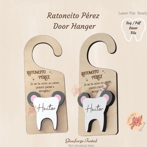 DIGITAL FILE, Ratoncito Perez, Raton Perez, Colgador de puerta, Glowforge Laser File, Tooth Fairy Door Hanger, El Raton Perez, Glowforge