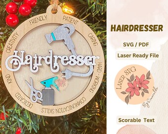 Hairdresser Ornament SVG: Laser Cut File, Glowforge Ready (Digital File)