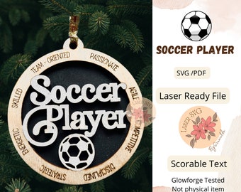 Soccer Player Ornament Laser Cut File (SVG/PDF), Soccer Coach, Soccer Team Ornament, Sport Ornaments, Glowforge Ornaments Svg, 2026 Ornament