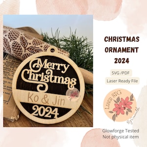 FILE DIGITALE, Buon Natale 2024 Ornamento Svg, Ornamento di Natale, File laser di Natale, File Glowforge, Ornamenti natalizi Glowforge