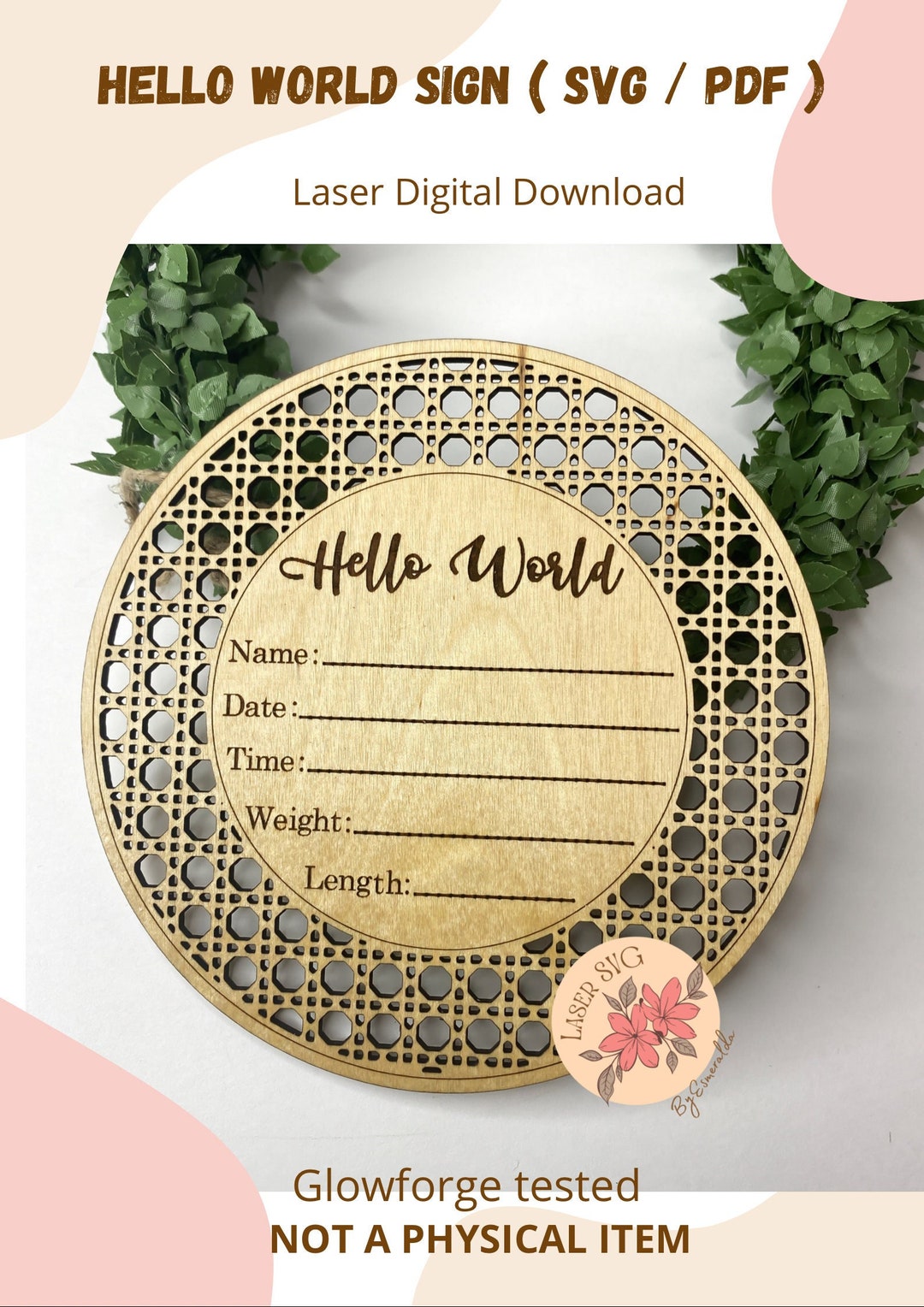 Hello World Sign SVG File: Laser Cut Baby Milestone (digital Download ...