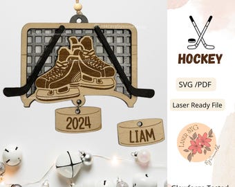 Laser Cut Hockey Ornament SVG: Glowforge Ready (Digital File)