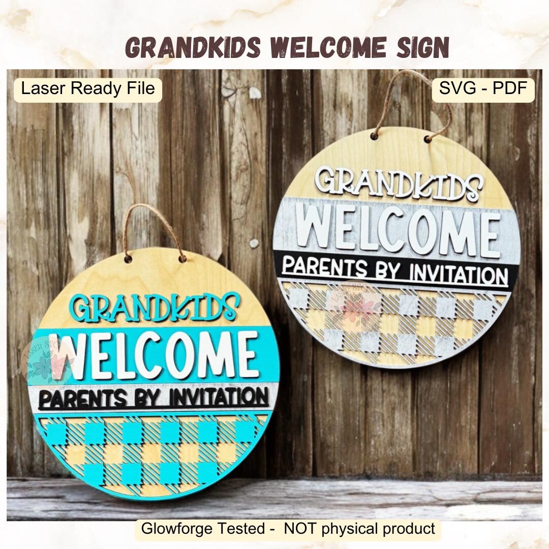 Welcome Round Door Hanger SVG: Grandparent Gift, Laser Cut File ...