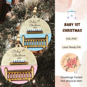FILE DIGITALE, Primo Natale del bambino Ornamento Svg, Primo Natale del bambino, File laser per bambini, File Glowforge, File laser per il primo Natale del bambino