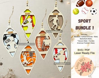 Sport Ornament Laser Files: Baseball, Softball, Basketball, Soccer, Football (SVG/PDF)