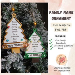 Family Tree Ornament Laser Cut File: Christmas Names SVG, PDF
