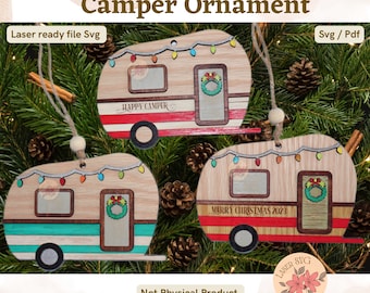 Camper Christmas Ornament Laser Cut File: RV Caravan (SVG/PDF)