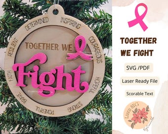 Ornement de survivant du cancer découpé au laser : ruban rose commémoratif (SVG/PDF)