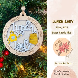 DIGITAL FILE, Lunch Lady Ornament, Christmas Ornaments, Food Service Worker Svg, Cafeteria Worker Svg, Scorable Ornament, Glowforge Laser