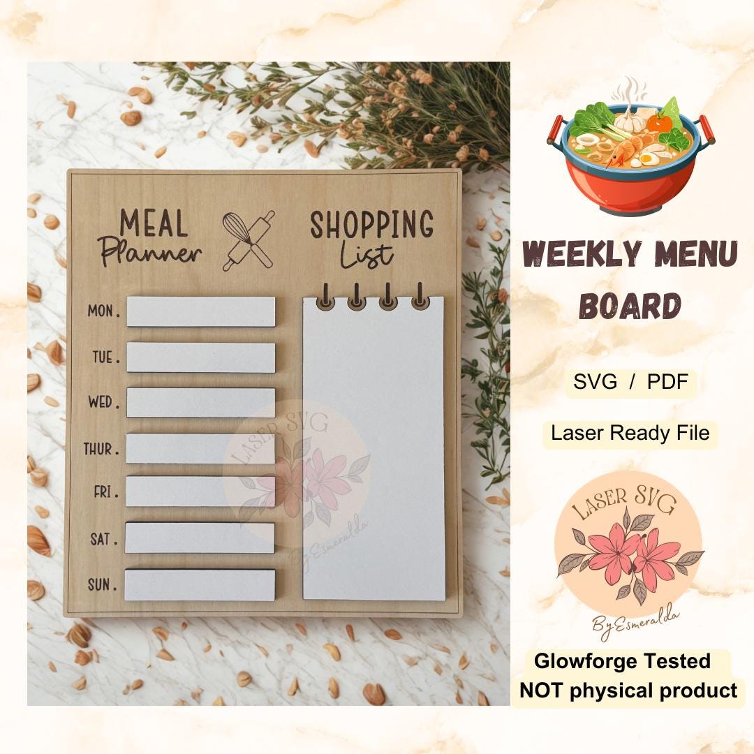 Meal Planner SVG | Weekly Menu Board Laser Cut File | Kitchen SVG ...