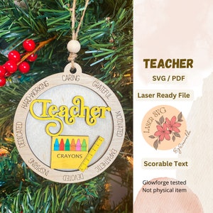 DIGITAL FILE, Teacher Ornament SVG, Teacher Score Ornament, Teacher Car Charm, Scorable Ornament, Glowforge Christmas Ornaments, Teacher Svg