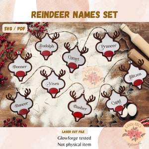 Reindeer Names Ornaments Set: Laser Cut Files (SVG/PDF)