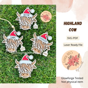 DIGITAL FILE, Highland Cow Ornament Svg, Highland Cow, Glowforge Files, Christmas Laser Files , Glowforge Ornament Svg, Highland Cow Svg