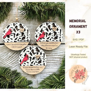 DIGITAL FILE x3, Memorial Ornament, Svg, Memorial Ornament Svg Cardinal, Glowforge Christmas Ornament SVG, Cardinal Svg, Cardinal Memorial