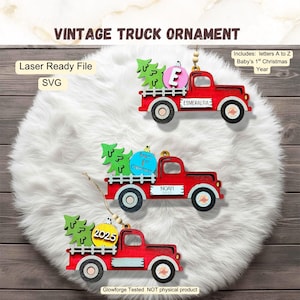 Red Truck Christmas Ornament SVG - Laser Cut File (Digital Download)
