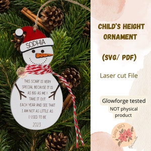 DIGITAL FILE, 2024 Personalized Child's Height Ornament, Kids ornament, Laser File, Glowforge files, Snowman Ornament, Christmas 2024, Svg