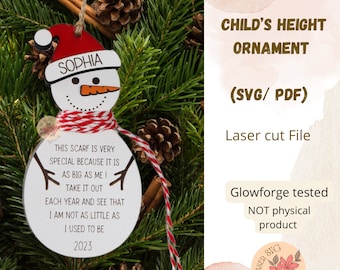 DIGITAL FILE, 2024 Personalized Child's Height Ornament, Kids ornament, Laser File, Glowforge files, Snowman Ornament, Christmas 2024, Svg