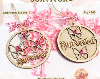 Cancer Survivor Ornament Laser Cut File: Pink Ribbon, Butterfly (SVG/PDF)