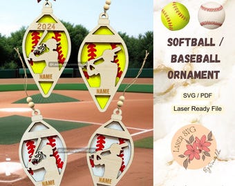 Laser Cut Softball Baseball Ornament: Sport Team SVG PDF (Digital File)