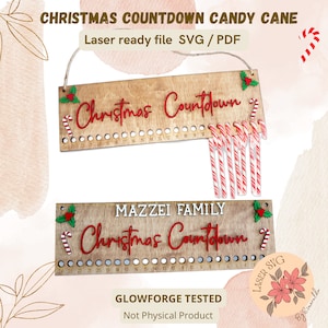 DIGITAL FILE, Christmas Candy Cane Countdown, Glowforge Files, Christmas Countdown, Laser SVG Files, Laser Cut, Christmas Files, Candy cane