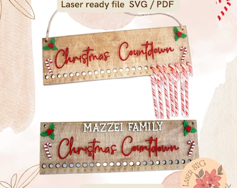 Christmas Candy Cane Countdown: Laser Cut SVG Glowforge File (Digital File), countdown until Christmas