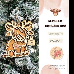 DIGITAL FILE, Reindeer Ornament Svg, Highland Cow, File for Laser Cutters, Christmas Laser Files , Glowforge Ornament Svg, Highland Cow Svg