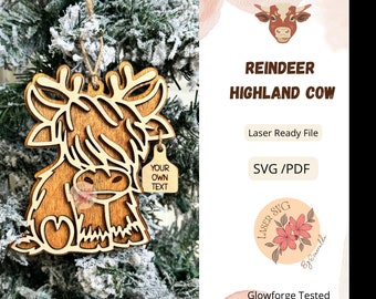 Highland Cow Ornament SVG: Christmas Laser Cut File (Digital File)