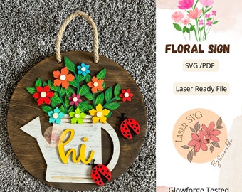 Summer Floral Door Sign SVG | Summer Laser Files | Welcome Door Sign | Round Sign  | Glowforge Lasercut
