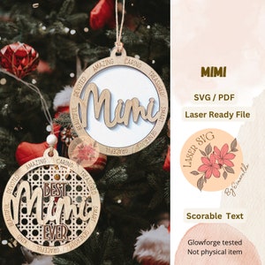 DIGITAL FILE, Best Mimi Ever Ornament Svg, Car Charm Laser Files, Glowforge Laser Files, Grandma Svg, Mimi Ornament, Grandma Ornament, Laser