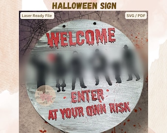 Plaque de porte Halloween SVG : fichier découpé au laser, prêt pour Glowforge (fichier numérique)