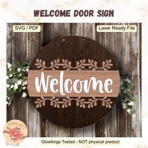 DIGITAL FILE, Welcome Svg, Round Door Hanger Svg, Glowforge Laser File, Welcome Glowforge Files, Welcome Door Hanger Svg, Porch Door Hanger