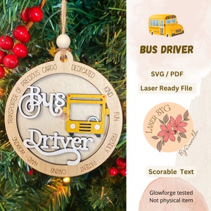 DIGITAL FILE, Bus Driver Ornament, Bus Driver Svg, Best Bus Driver Ever Svg, Laser Cut File for Glowforge, Personalized Ornament Svg